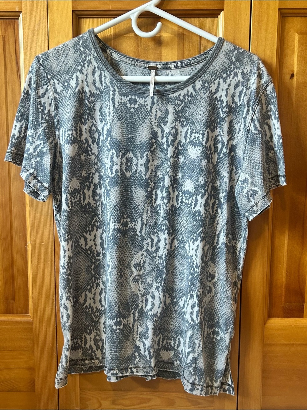 Free People Grey Snake-Print Short Sleeve Tee